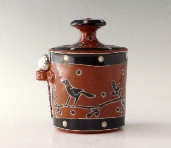Richard & Robin Sanchez - Sugar Jar, Ceramic w/ Spoon Blackbird